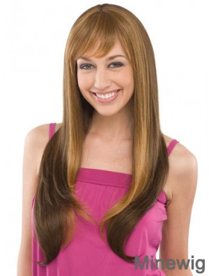 Fashionable Brown Straight With Bangs Capless Long Wigs