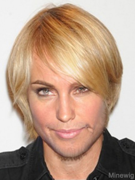 Blonde Capless Remy Human Straight Mens Short Blonde Wig