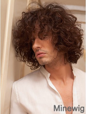 10 inch Remy Human Short Auburn Curly Capless Men Wigs