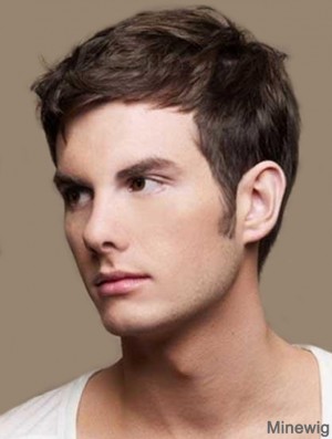 Straight Cropped Remy Human Brown Mens Human Hair Wigs