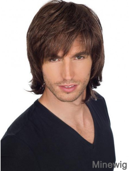 Brown 8 inch Full Lace Short Straight With Bangs Mens Wigs With Bangs