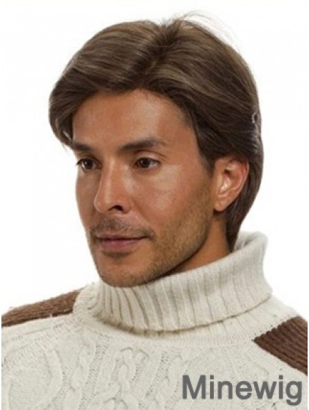 Monofilam Remy Human Short Brown Straight Man For Wig