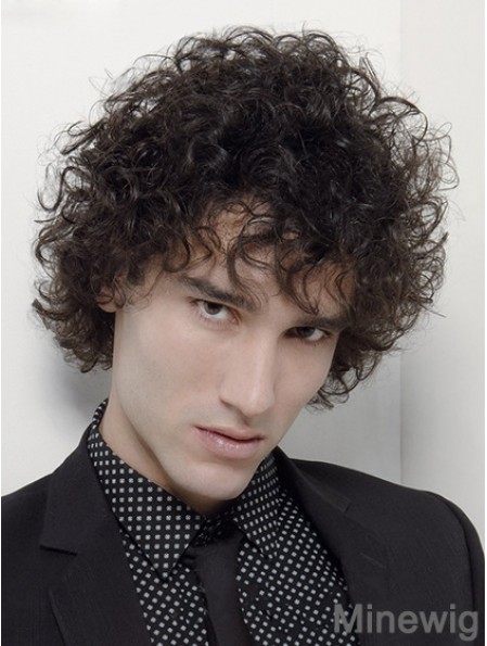 Capless Curly 6 inch Synthetic Short Mans Black Curly Wig