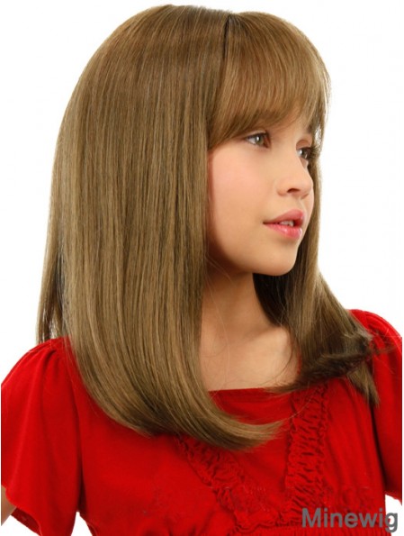 Straight Shoulder Length Blonde Remy Human Hair Lace Front Kids Wigs