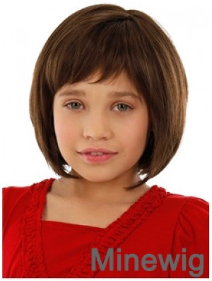 Straight Chin Length Auburn Remy Human Hair 100% Hand-tied Kids Wigs