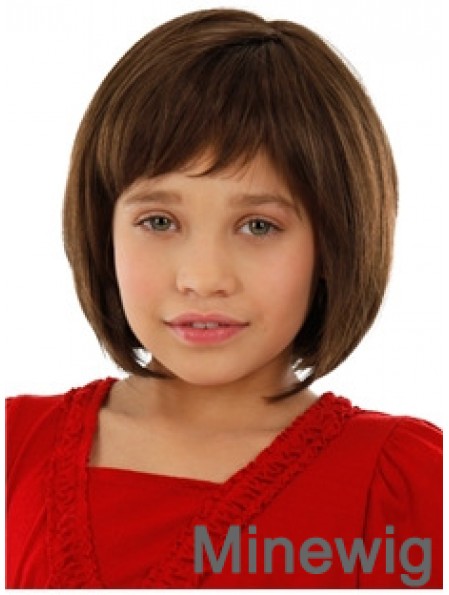 Straight Chin Length Auburn Remy Human Hair 100% Hand-tied Kids Wigs