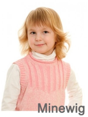 Wavy Shoulder Length Blonde Remy Human Hair 100% Hand-tied Kids Wigs