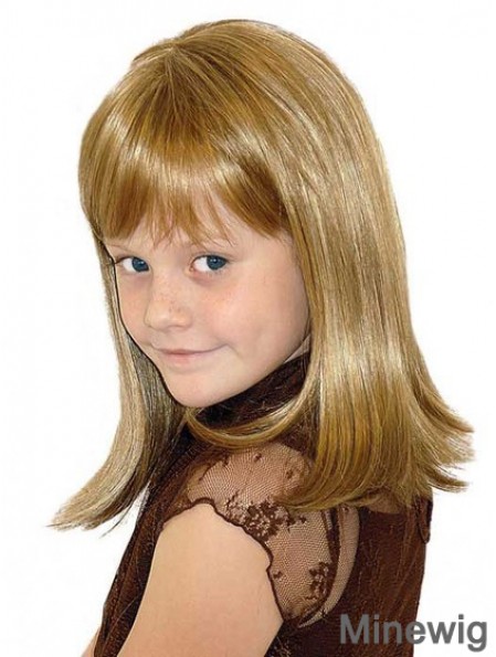 Straight Shoulder Length Blonde Synthetic 100% Hand-tied Kids Wigs