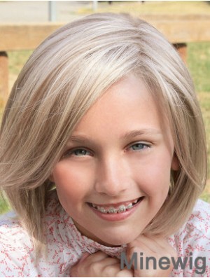 Straight Shoulder Length Blonde Synthetic Lace Front Kids Wigs