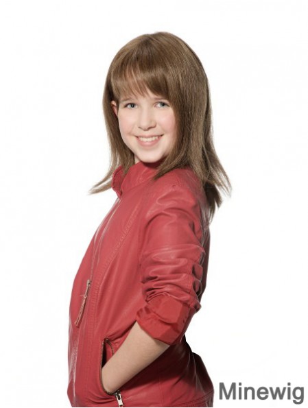 Straight Long Brown Synthetic 100% Hand-tied Kids Wigs