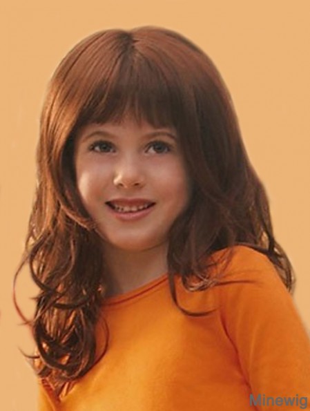 Curly Long Auburn Synthetic Lace Front Kids Wigs