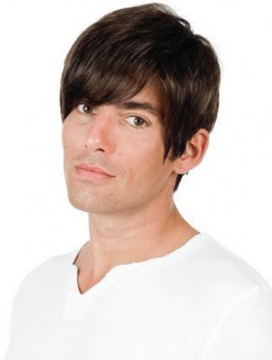 Full Lace Brown Remy Human Straight Professional Mens Wigs