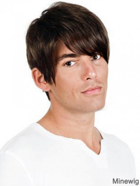 Full Lace Brown Remy Human Straight Professional Mens Wigs