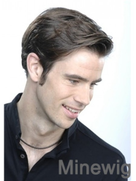 Straight Short 100% Hand Tied Brown Lace Wigs For Men