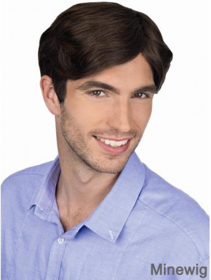 Brown Straight Remy Human 100% Hand Tied Professional Wig For Men