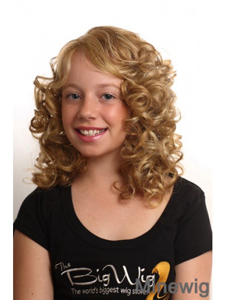Curly Shoulder Length Blonde Synthetic Capless Kids Wigs