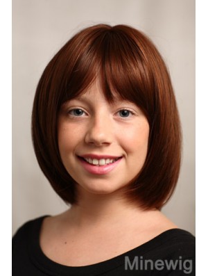 Straight Chin Length Auburn Synthetic Capless Kids Wigs