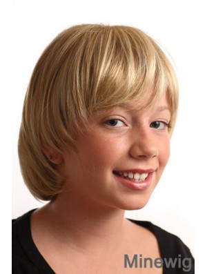 Straight Short Blonde Synthetic Capless Kids Wigs