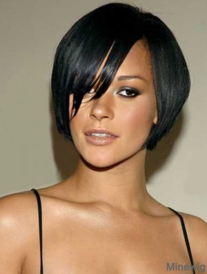 Black Straight With Bangs Lace Front 8 inch Ideal Rihanna Wigs