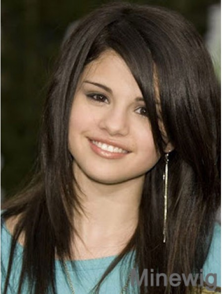 Top Black Long Straight 16 inch Layered Selena Gomez Wigs