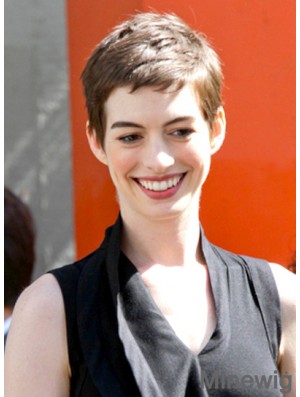 Brown Cropped Straight Boycuts Capless 4 inch Anne Hathaway Wigs