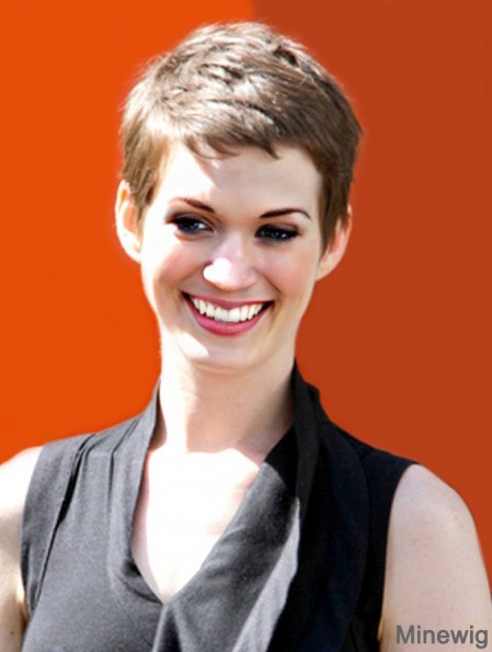 Brown Cropped Straight Boycuts Capless 4 inch Anne Hathaway Wigs