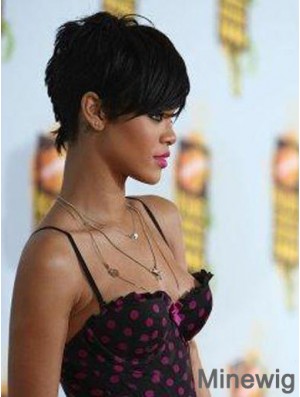 Popular Cropped Black Straight Capless Rihanna Wigs