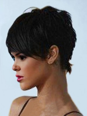 Popular Cropped Black Straight Capless Rihanna Wigs