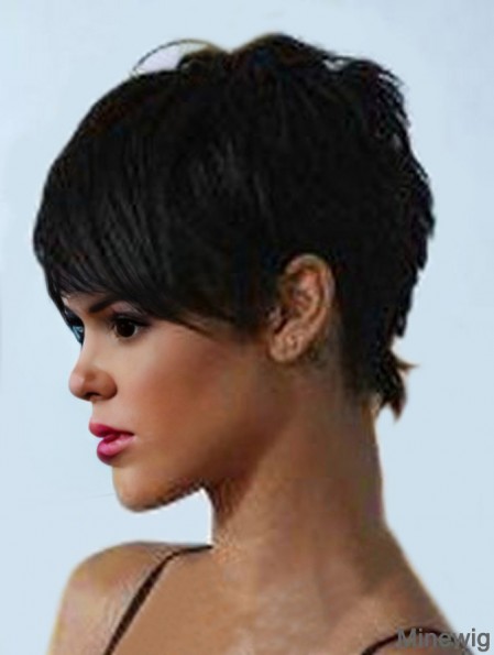 Popular Cropped Black Straight Capless Rihanna Wigs