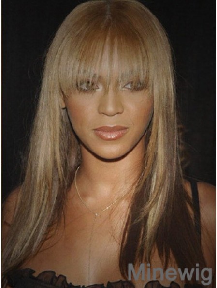 Brown Long Straight With Bangs Lace Front 16 inch Beyonce Wigs