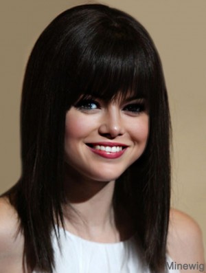 Hairstyles Black Shoulder Length Straight 12 inch With Bangs Selena Gomez Wigs