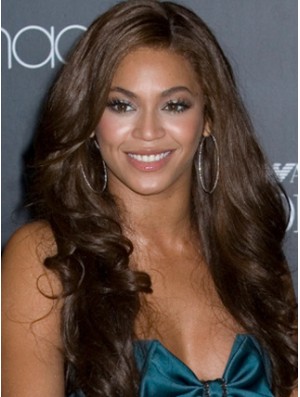 Brown Long Wavy Without Bangs Lace Front 24 inch Beyonce Wigs