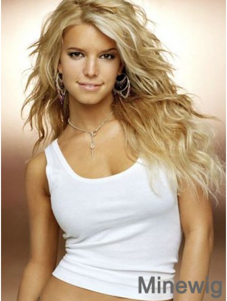 Romantic And Sexy Blonde Long Wavy Layered Jessica Simpson Human Hair Wigs