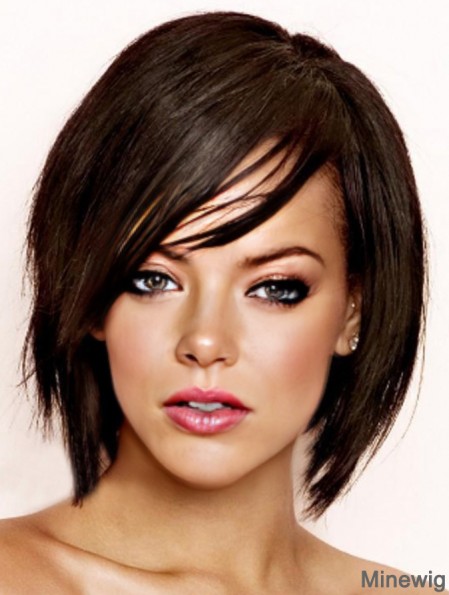 Black Straight With Bangs 100% Hand-tied 8 inch Soft Rihanna Wigs