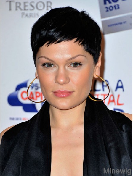 Jessie J Wig Remy Human Capless Boycuts Cropped Length Black Color