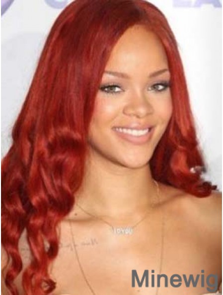 Red Wavy Without Bangs Lace Front 20 inch Top Rihanna Wigs