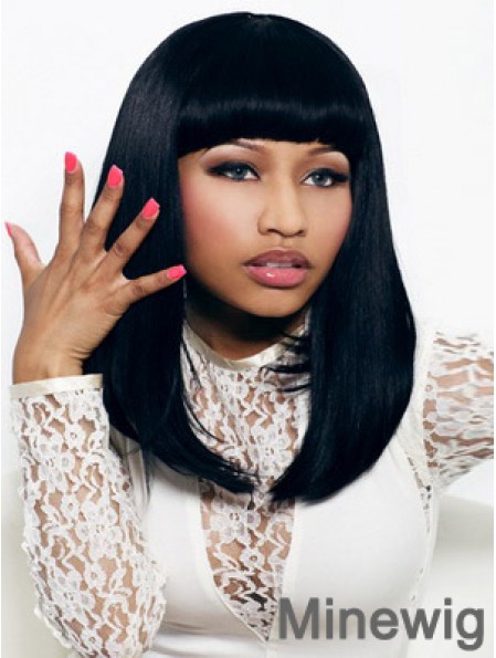 16 inch Black Straight With Bangs Shoulder Length Convenient Nicki Minaj Wigs