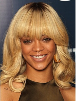 Blonde Wavy With Bangs Lace Front 14 inch Trendy Rihanna Wigs