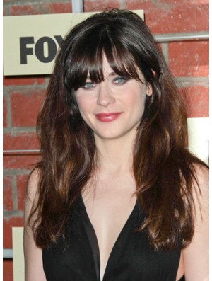 Exquisite Brown Long Straight 18 inch With Bangs Zooey Deschanel Wigs