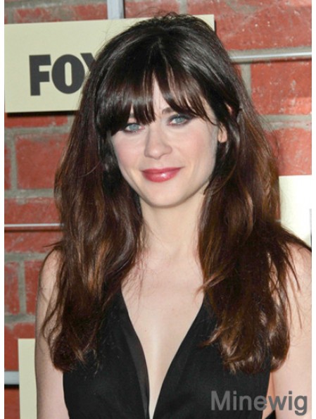 Exquisite Brown Long Straight 18 inch With Bangs Zooey Deschanel Wigs