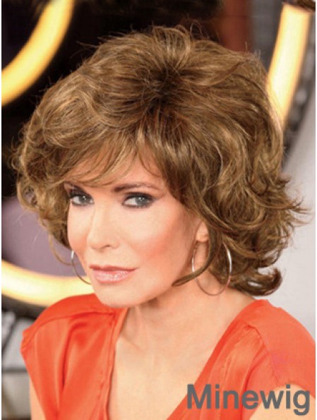 Chin Length Curly With Bangs Lace Front Brown Modern 12 inch Jaclyn Smith Wigs