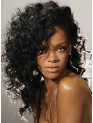 Black Curly Without Bangs Lace Front 16 inch New Rihanna Wigs