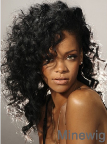 Black Curly Without Bangs Lace Front 16 inch New Rihanna Wigs