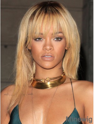 Blonde Straight With Bangs Lace Front 18 inch Good Rihanna Wigs