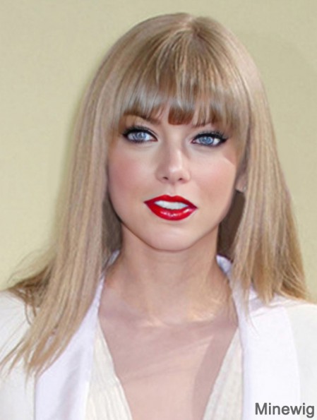 Capless With Bangs Straight Shoulder Length Blonde Durable Taylor Swift Wigs