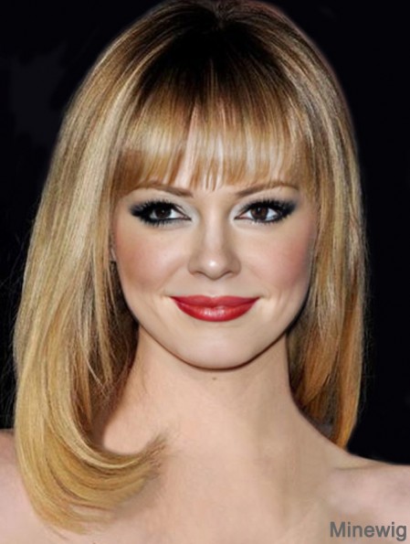 Synthetic Blonde Shoulder Straight With Bangs Emma Stone Wigs