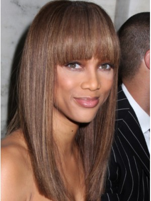 Brown Straight With Bangs Lace Front 18 inch Cheap Tyra Banks Wigs