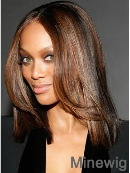 Auburn Straight Without Bangs 100% Hand-tied 14 inch Sleek Tyra Banks Wigs
