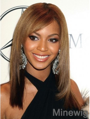 Brown Long Straight With Bangs Full Lace 16 inch Beyonce Wigs