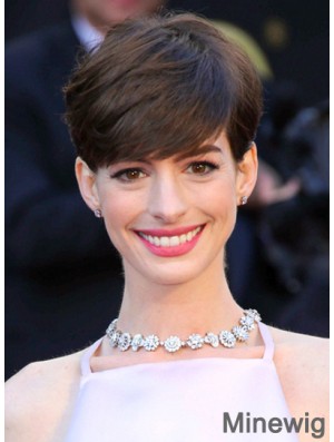 Brown Cropped Straight Boycuts Capless 6 inch Anne Hathaway Wigs